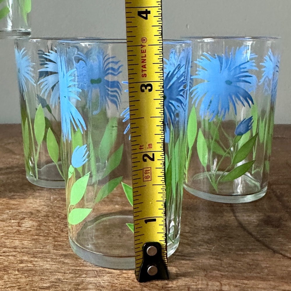 Vintage Kraft "Swanky Swig" Juice Glasses Blue Cornflower Pattern MCM Set of 5 - Picture 7 of 10